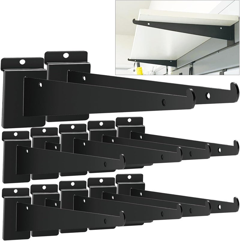 APOCHON 12 Pack Slatwall Knife Shelf Brackets 14 inch, Heavy Duty Slatwall Shelf Bracket Bulk Floating Metal Slatwall Accessories with Lip for Shelving Display Garage,Market and Home Mounting Supplies - Image 1